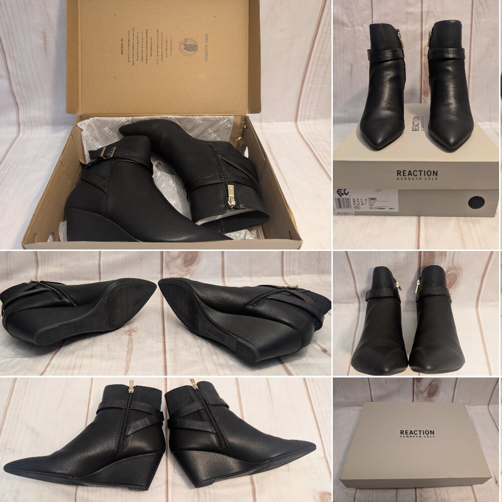 Kenneth Cole Reaction, Women's Emmie Wedge Dress Booties, Black, 8.5M, NWT